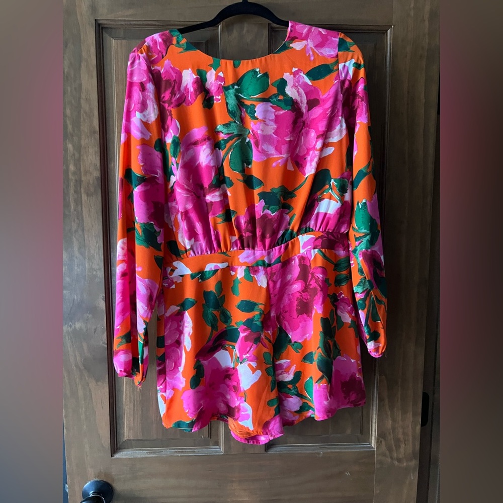 Orange Floral Print Backless Long Sleeve Romper| Lulus | XL | Sold Out!